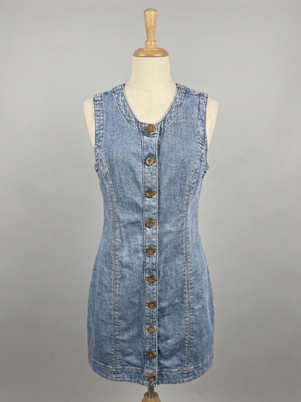 LC Lauren Conrad Light Blue Denim Button-Front Mini Dress